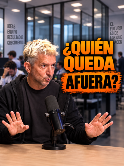 Leo Piccioli frente a un micrófono junto al texto ¿Quién queda afuera?